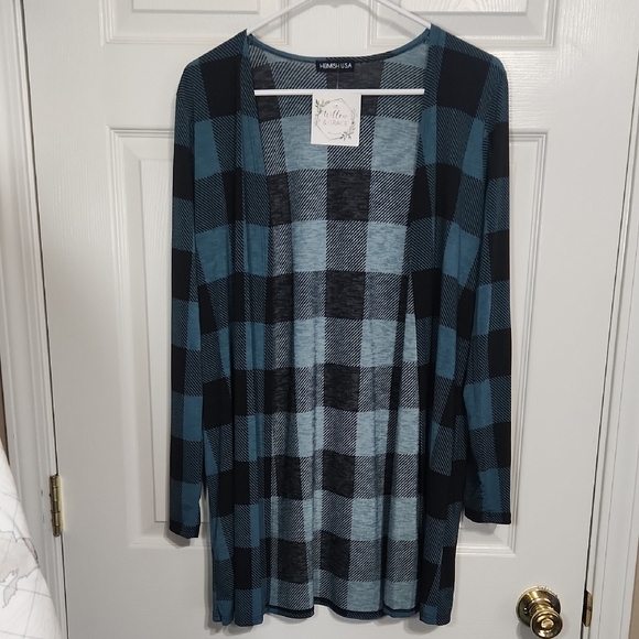 HEIMISH USA Plaid Cardigan in Blue and Black - Picture 1 of 5